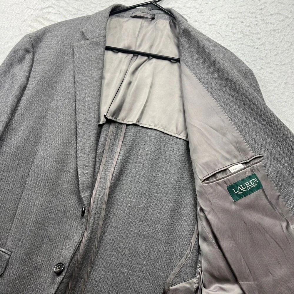 Lauren Ralph Lauren Mens 46R Grey 100% Wool Two Button Blazer Sport Coat Jacket